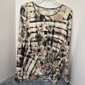 Simply Vera Vera Wang Blouse Long Sleeve Floral AOP Size L